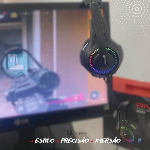 Fone De Ouvido Headset Gamer Luz Led RGB Compatível com Computador, Celular, Video Games