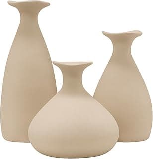 Kit de 3 vasos decorativos de cerâmica off-white fosco minimalista para sala