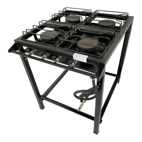 Fogão Industrial 4 Bocas Alta Pressão Ferro Fundido Preto 70x80x80 cm com Mangueira e Registro