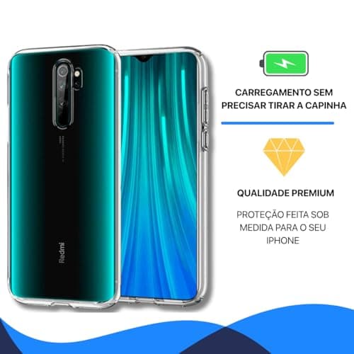 Capa antichoque slim transparente para Redmi Note 8 Pro, carregamento sem remover.
