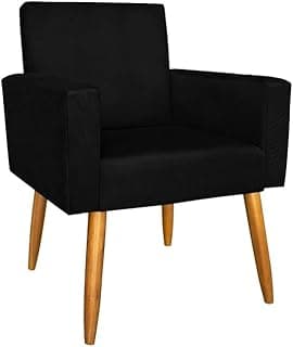 Poltrona Decorativa Estofada Suede com Pés Palito Madeira Design para Sala Quarto Escritório e Leitura(Preto)