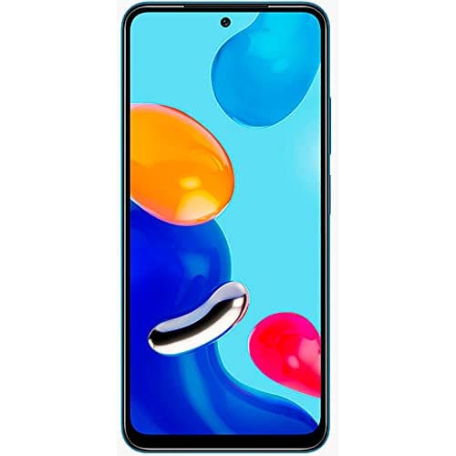 Imagem frontal do smartphone REDMI NOTE 11 com tela de cores vibrantes, bordas pretas e câmera frontal centralizada