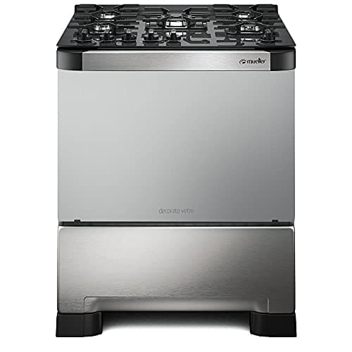 Fogão 5 bocas Mueller Decorato Vetro Inox com mesa de vidro, aço inoxidável, mesa de vidro, design moderno
