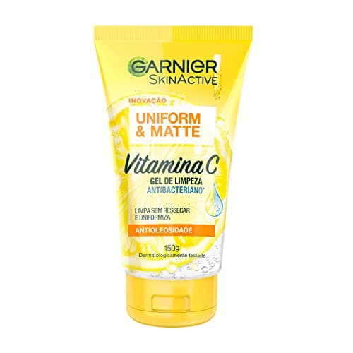 Garnier Uniform & Matte Gel de Limpeza Facial Antibacteriano com Vitamina C e Pantenol, Limpa Profundamente, Controla Oleosidade, Uniformiza e Hidrata a Pele, 150g