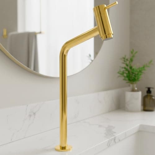 Torneira Banheiro Lavabo Bica Alta Bancada Inox Dourada Link 45° Beltempo