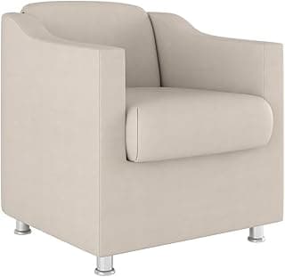 Poltrona Individual Moderna, Estofado em Tecido Marrom, Base Cromada, Design Minimalista (Bege)