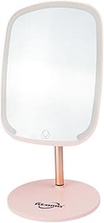 Espelho de maquiagem rosa com iluminação LED, três modos, base circular, design elegante, marca Reoma