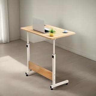 Mesa Notebook Ergonômica Multiuso com Altura Regulável e Rodinhas, Mesa Escrivaninha Ajustável para Cama, Sofá e Home Office (Madeira)