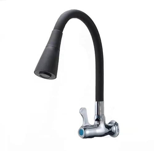Torneira Cozinha Parede Preta Flexível Duplo Jato Cone 1/4 de Volta