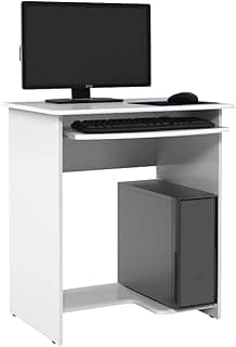 Mesa para Computador Compacta com Teclado Retrátil, Escrivaninha Multiuso para Quarto, Escritório e Home Office(Branco)