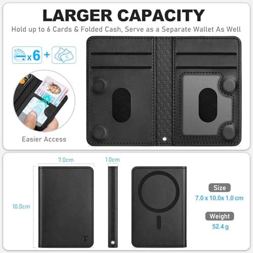 Carteira magnética TUCCH com bloqueio RFID para iPhone 16/15/14/13/12/Plus/Pro/Pro Max, preta