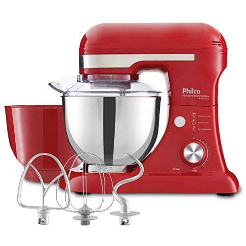 Batedeira Planetária Philco Turbo Inox Double Bowl Vermelho e Inox 600W