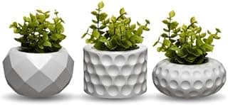 Kit de 3 vasos decorativos de gesso com plantas artificiais para casa, sala, lavabo ou escritório