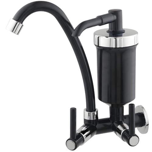 Torneira De Parede Para Cozinha Bica Alta Com Filtro 1/4 De Volta B Preta Com Cromado