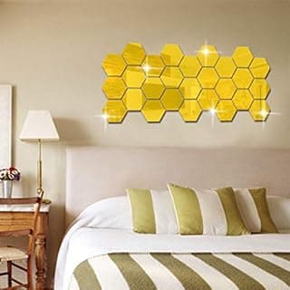 Espelho decorativo hexagonal em acrílico espelhado dourado para decoração de parede