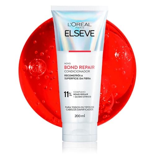 L'Oréal Paris Elseve Bond Repair Condicionador Reparação Molecular com Ácido Cítrico, Sela Cutículas e Reconstrói Ligações, Devolve Força, Brilho e Maciez aos Cabelos Danificados, 200ml