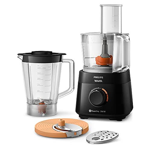 Philips Walita Preto Multiprocessador PowerChop 750 com liquidificador e acessórios.