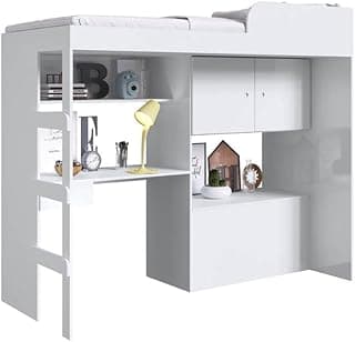 Cama Alta Multifuncional com baú e escrivaninha Lion Branco - Art In Móveis