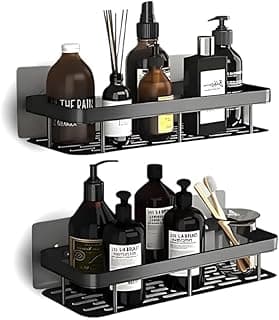 Kit 2 Prateleiras Nicho para Box de Banheiro Suporte Porta Shampoo e Sabonete Organizador com Adesivo Sem Furar a Parede (Preto)