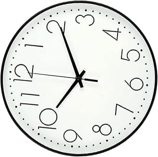 Relógio de parede silencioso de 8 polegadas, design minimalista, branco com números pretos