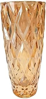 Vaso decorativo dourado com acabamento em relevo, padrão geométrico de diamantes, 27 cm de altura, 7,5 cm de base