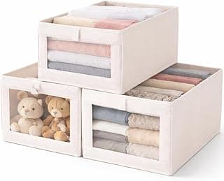 Caixa Organizadora Dobrável 18L com Visor Transparente 40x25x18cm PVC e TNT Creme Multiuso para Armário (2)