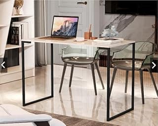 Mesa Escrivaninha 90cm Mesa de Computador Cantinho do Café Elegante Tampo MDF (Off white Pé Preto)