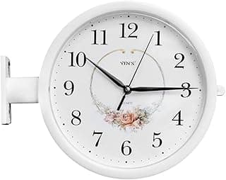 Relógio de parede branco com design floral VINS, mostrando as horas 10:10.
