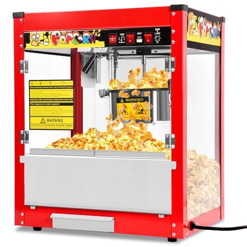 Máquina de Pipoca, 8oz Pipoqueira Eletrica 110v, 1400w, Pipoqueira Inox, Vermelho, Capacidade Extra Grande, Comporta Até 13 Xícaras de Pipoca de 32 oz