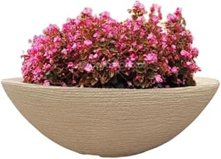 Vaso de polietileno bege 50cm com planta e flores rosas