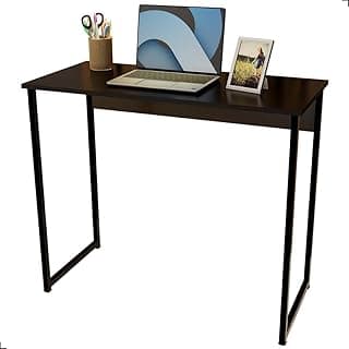 Mesa escuivaninha dobrável em MDF com base de aço carbono, cor escura, para home office e mesa gamer.