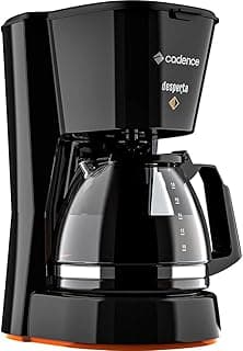 Cafeteira Elétrica Cadence Desperta Constrast 220V - CAF338, preta com jarra de vidro transparente e detalhes em laranja