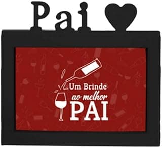 Porta-retrato preto com ilustração de vinho e texto em homenagem ao pai