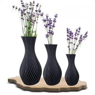 Kit de vasos decorativos pretos com flores de lavanda