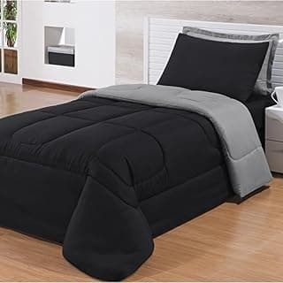 Edredom solteiro cama box dupla face preto cinza