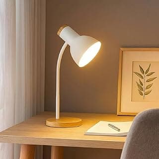 Luminária Articulada de Mesa Base Madeira Abajur Direcionável Leitura E27 Escritório Quarto Home Office Decoração Moderna Minimalista, Branco, Bivolt