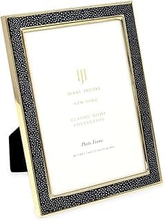 Porta-retrato de couro preto com borda shagreen e detalhes dourados, Isaac Jacobs