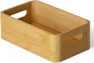 Caixa organizadora de bambu com alças, 24x13x7,6 cm, natural, ângulo frontal