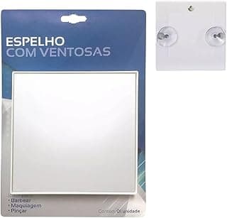 Espelho quadrado com ventosas para barbearia, maquiagem e pincar, embalagem azul e branca