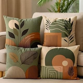Kit 4 capas de almofadas para sofá 45x45 com motivos florais verdes