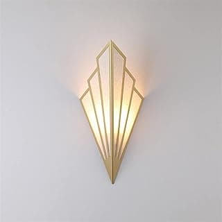 Arandela de parede em forma de leque Art Déco dourada, design geométrico moderno, iluminação decorativa para quarto