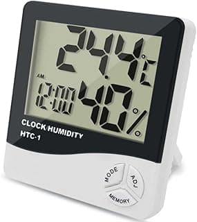 Termômetro Digital E Higrômetro Para Medição De Temperatura e Umidade Do Ar Máxima e Minima Com Relógio Digital Ambientes Quarto Sala Empresarial com Cabo Linha de Qualidade Premium