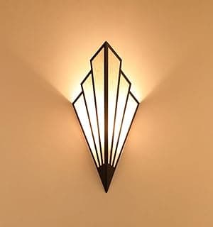 Luminária de parede Art Deco com sombra de tecido e corpo de ferro, cor preta