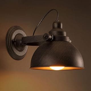 Luminária de parede industrial preta com luz acesa