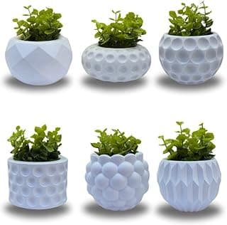 Kit de 6 vasos decorativos brancos com plantas artificiais verdes