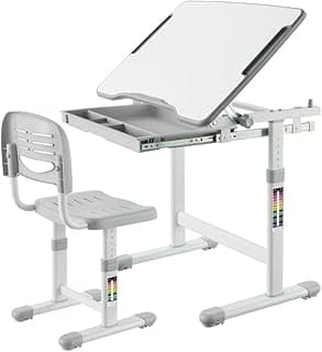 Conjunto Mesa e Cadeira Infantil Ergokids, Altura Ajustável, para Criança de 2 a 12 Anos, Salas de Aula/Creches/Residências B207 Cinza