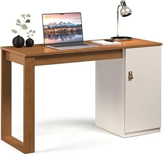 Escrivaninha MDF Amadeirada com Porta Para Home Office ou Estudo Moderna e Funcional (Canela Off)