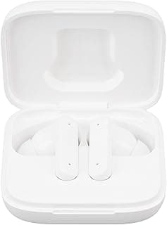 Caixa de fones de ouvido sem fio brancos aberta mostrando os fones de ouvido