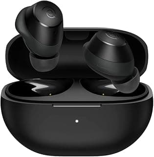 Fone de ouvido sem fio GT1 2023 preto, em estojo de carregamento, ângulo frontal, fundo branco