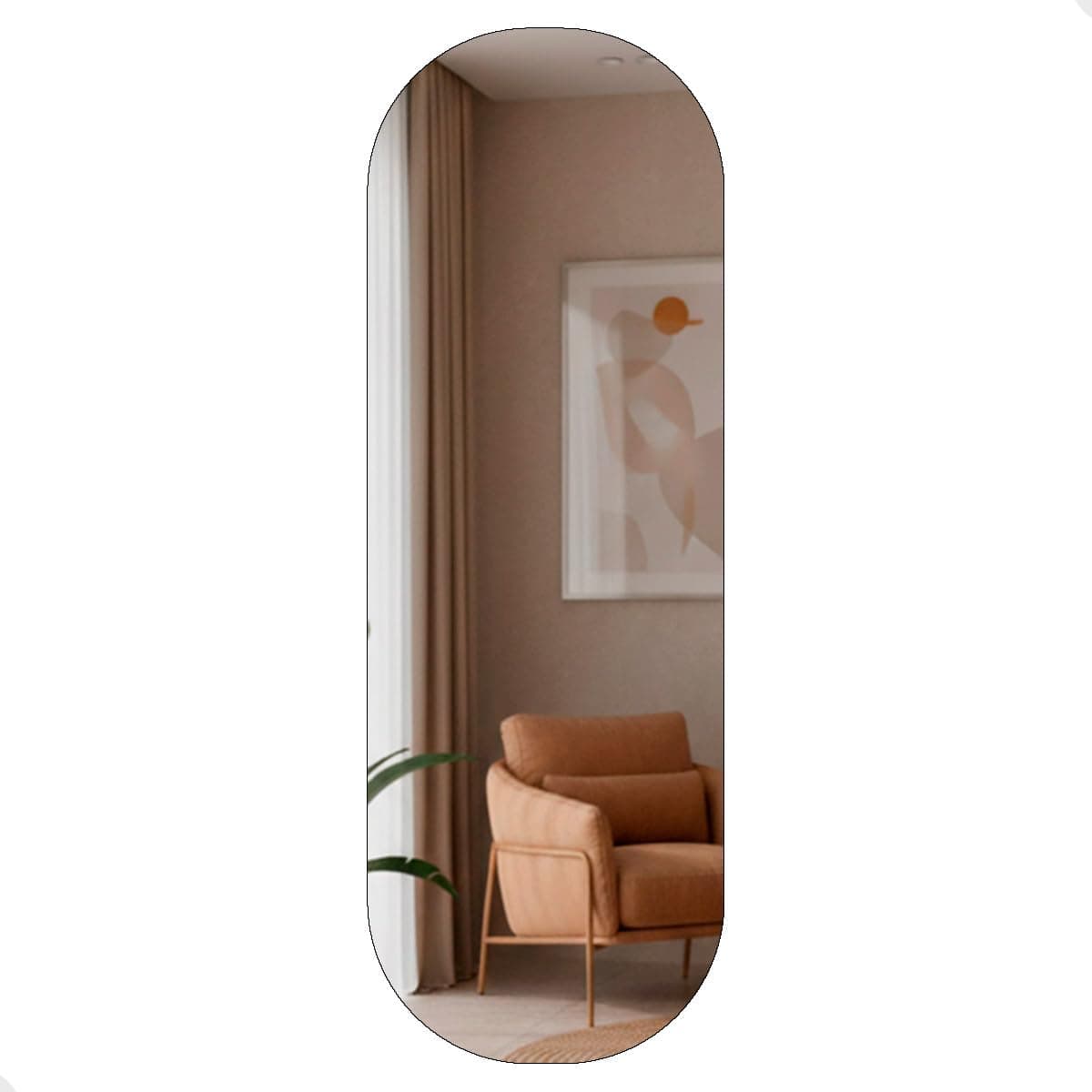 Casa Domo Espelho Orgânico Pílula 150x50 com Led Grande de Parede Decorativo para Sala Quarto Banheiro (Led Quente)